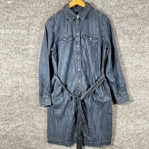 Talbots Dress Womens‎ Medium Blue Denim Button Down Long Sleeve Belted Luxury
